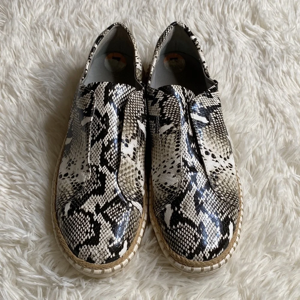 J Slides Black White Python Print Slip On Espadrille Sneakers Size 7